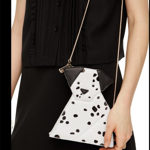 Kate Spade Origami Dalmatian Dog Leather Convertible Clutch bag Black White nwot - Picture 4 of 8
